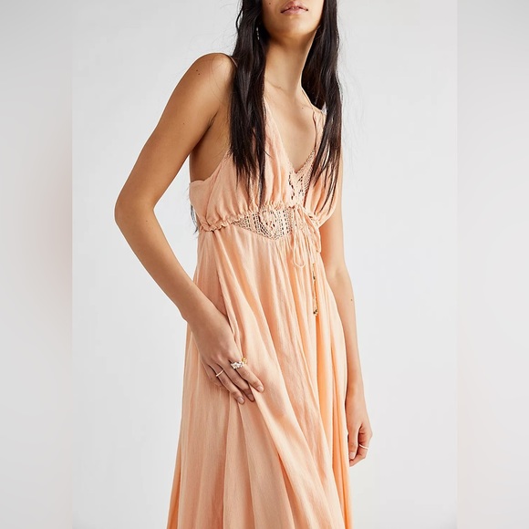 Free People Coming Through Crochet Cut Out Strappy Open Back Boho Maxi Dress - Picture 3 of 5